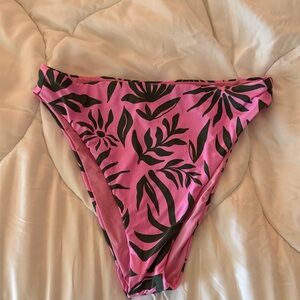 vestique Pink Bikini Bottom with Black Tropical Print